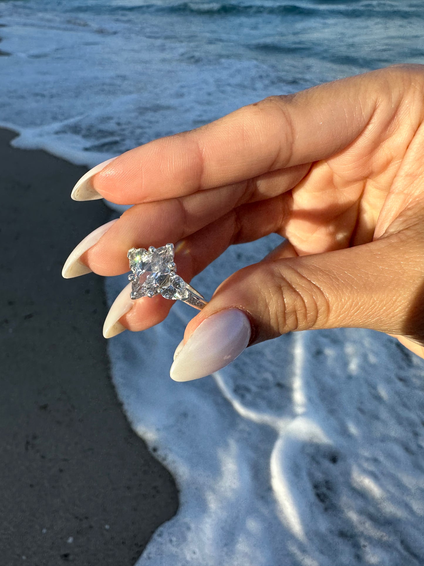 TERA MARQUISE COMBINED WITH HEART DIAMONDS ENGAGEMENT RING