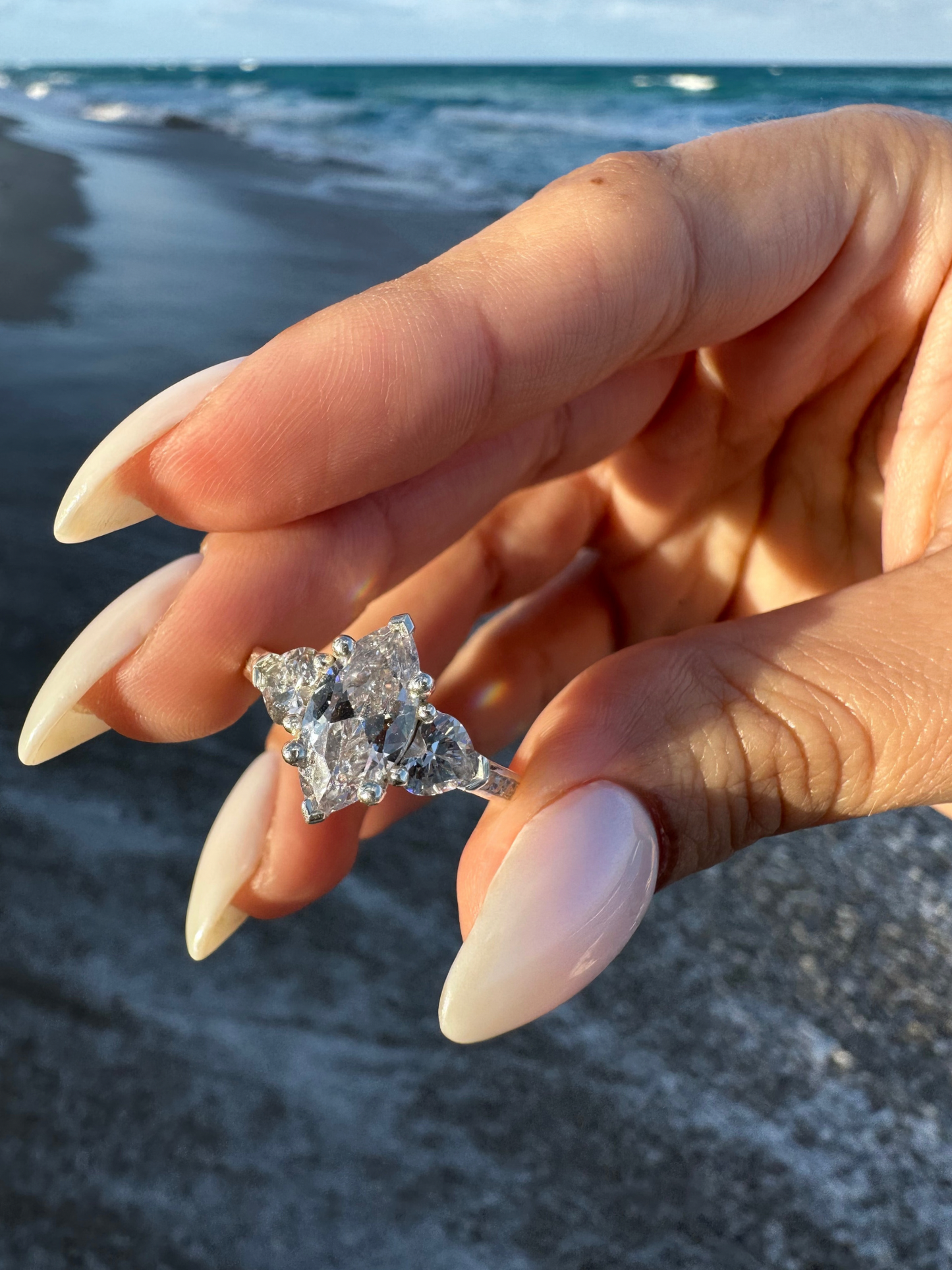 TERA MARQUISE COMBINED WITH HEART DIAMONDS ENGAGEMENT RING